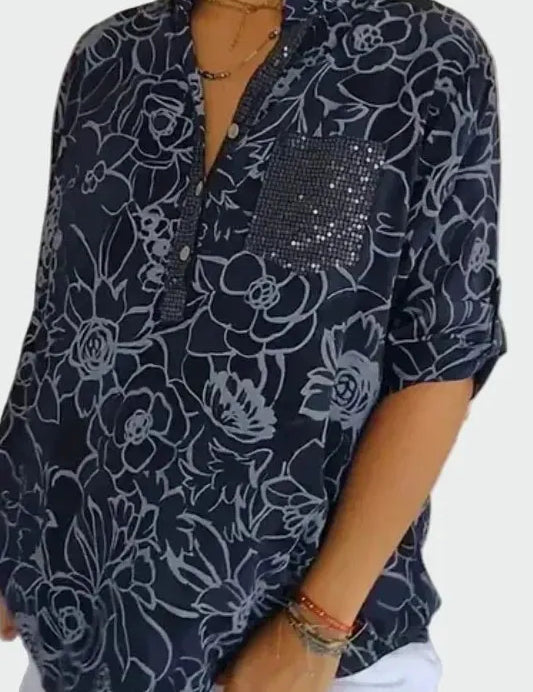 Johanne | Blå blomsterbluse
