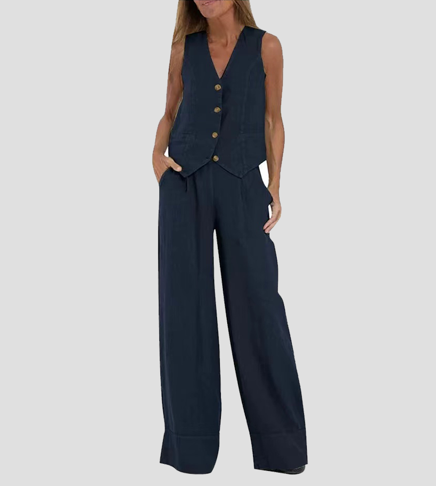 Aira – Chic Two-Piece Set with Vest and Wide-Leg Trousers