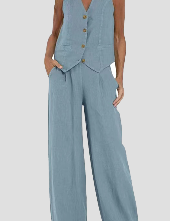 Aira – Chic Two-Piece Set with Vest and Wide-Leg Trousers