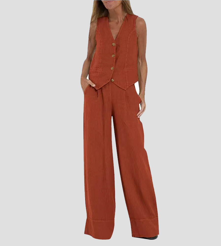 Aira – Chic Two-Piece Set with Vest and Wide-Leg Trousers